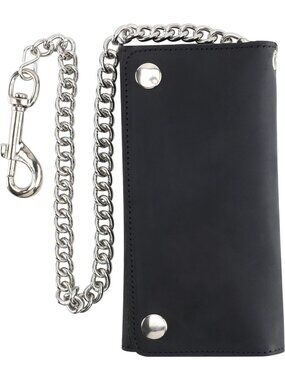 Vintage Leather RFID Blocking Men's Tri-fold Wallet with Chain - USA Made